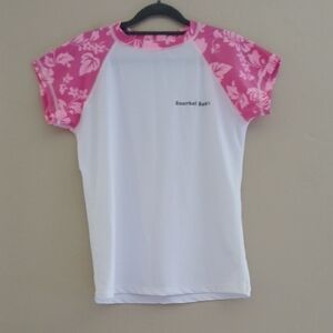 Women White and Pink Floral Swim Coverup Sz L